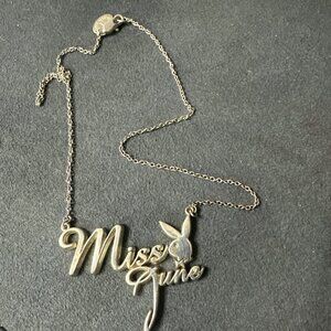 PLAYBOY BUNNY  Vintage Miss June Silver Tone Necklace Rare